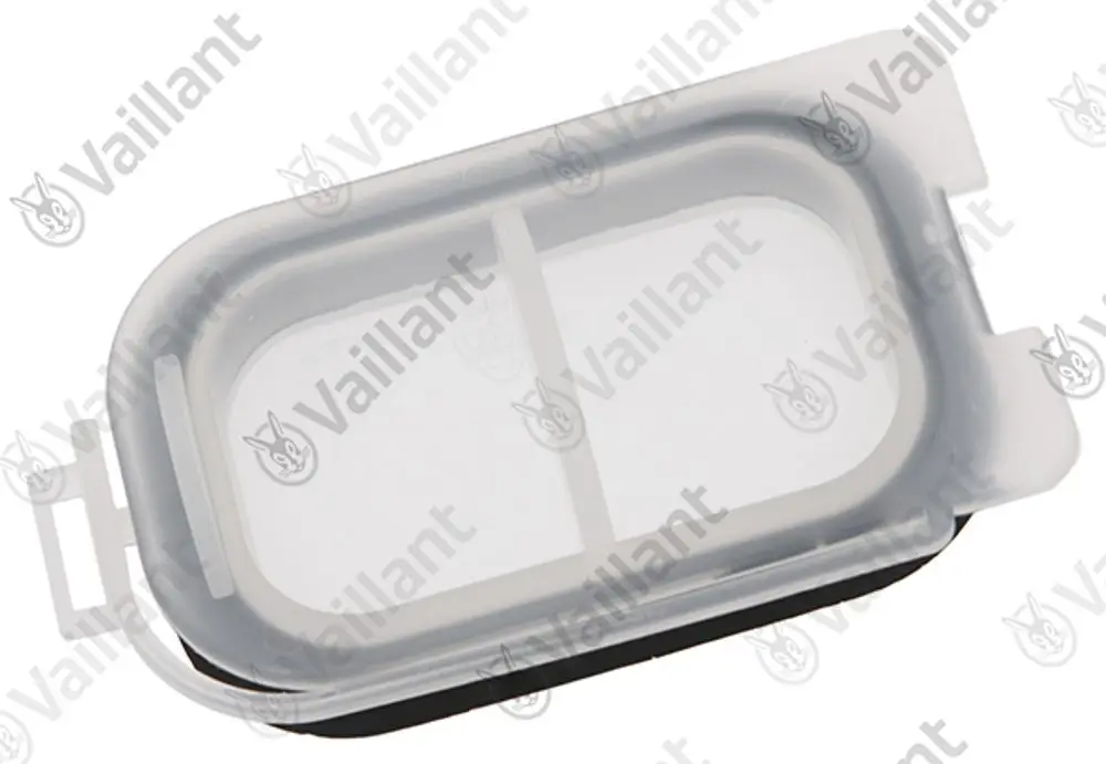 Deckel von Vaillant mit integriertem EPDM-Dichtungselement, ovaler Form. Geeignet für spezifische Anwendungen in Heizsystemen.